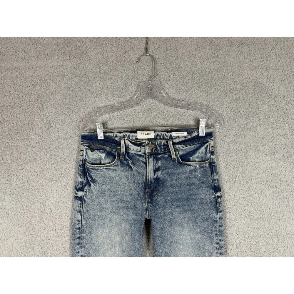 FRAME Le High Straight Ankle Jeans Womens 28 Lombard Bleach Acid Wash Blue‎ - Picture 4 of 10